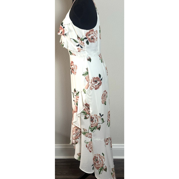 Women's( M) White Ivory Floral Hi Low Midi Ruffle V‎ Neck Disney Princess Dress - Picture 6 of 16